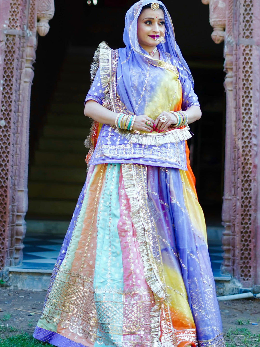 32 Kali Multicolor Banarsi Premium quality Rajputi Poshak-91307