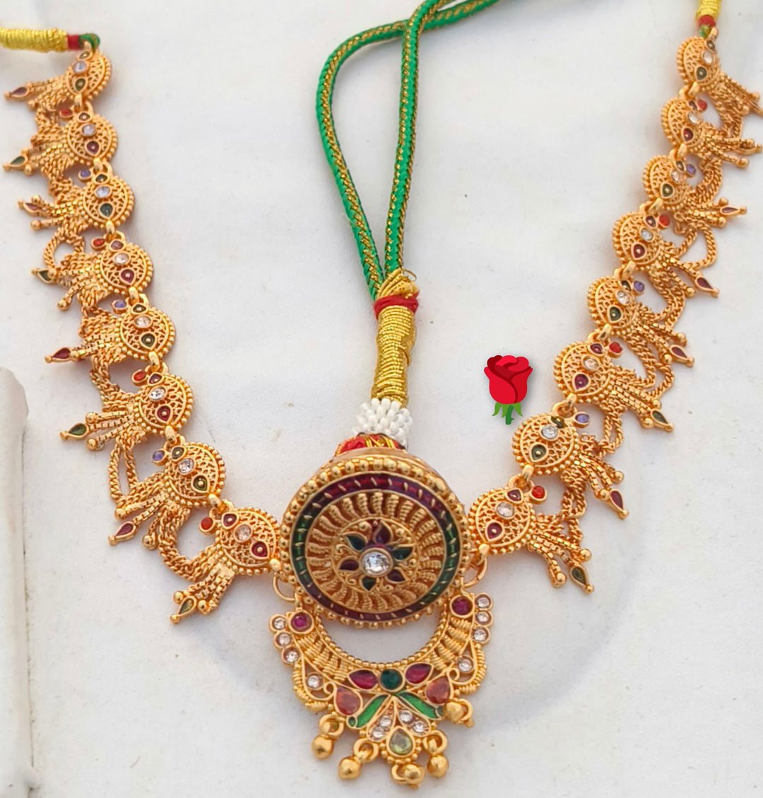 Gold Premium quality Rajputi Rakhdi Jewelry Wedding traditional Rajsthani Borla jewelry Set-301159
