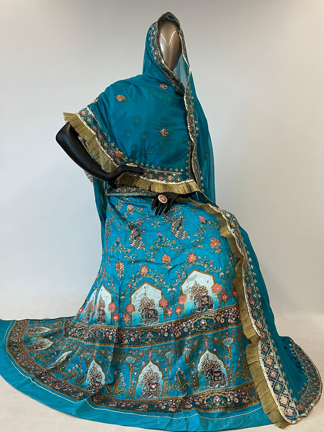 10 Kali Printed Viscose Festive Beautiful rajputi poshak in turquoise color-91451
