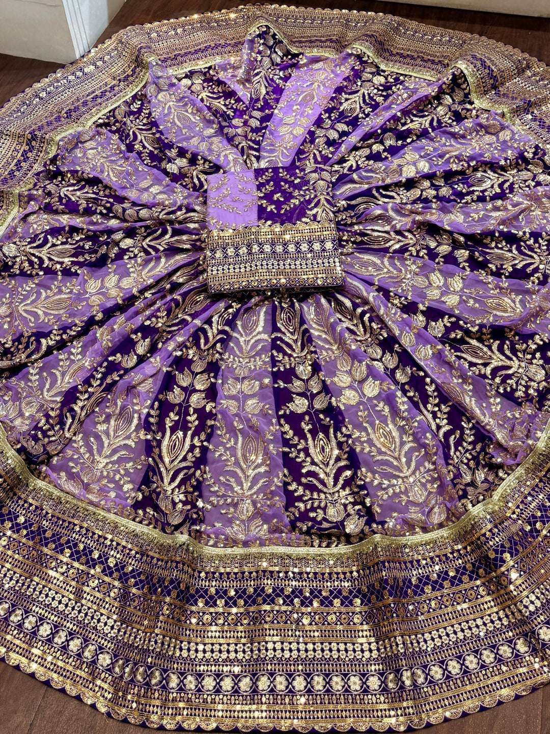 7 Miter full Gher Vintage Georgette Premium quality Rajputi Poshak In Purple color-91481
