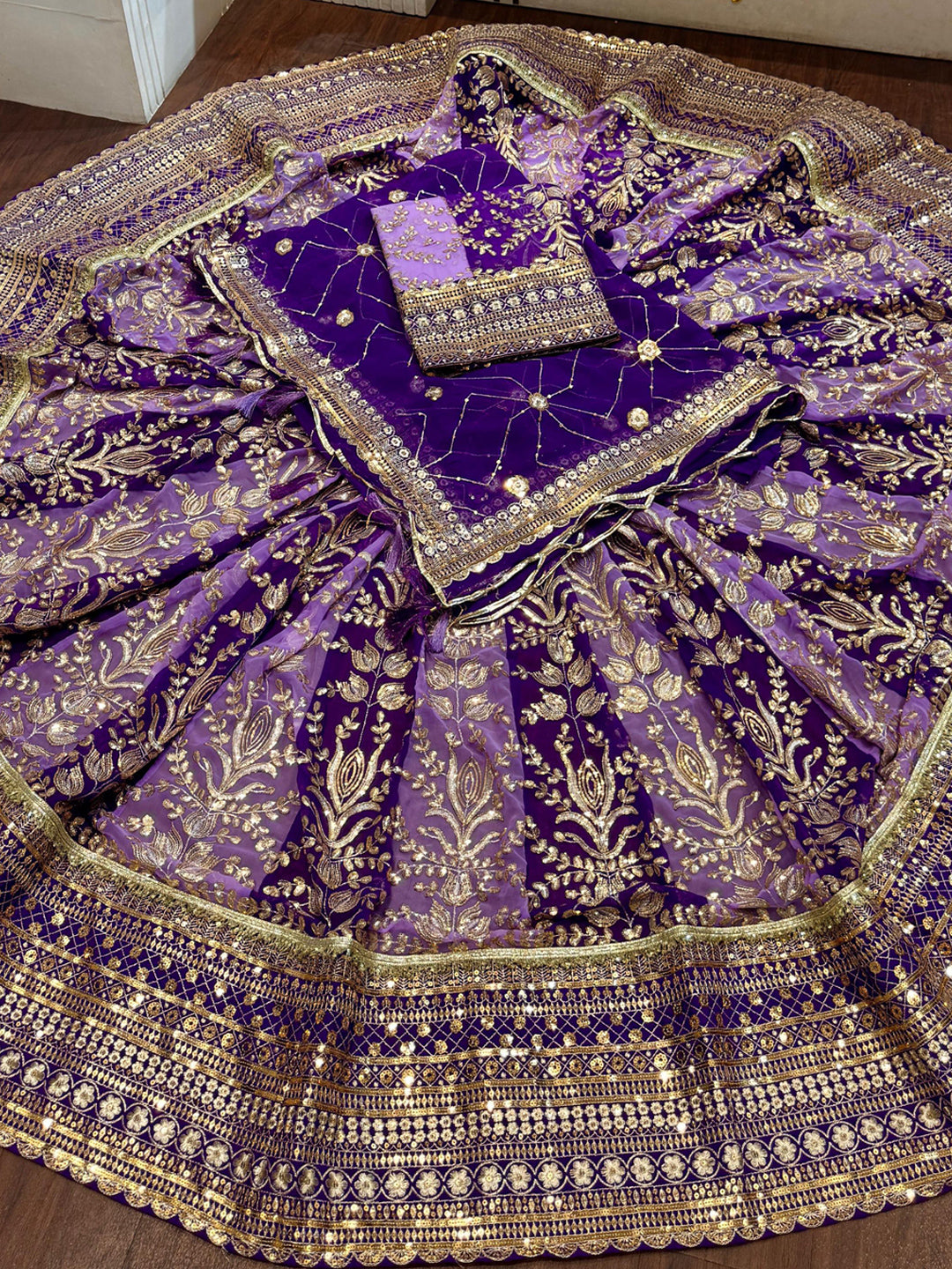 7 Miter full Gher Vintage Georgette Premium quality Rajputi Poshak In Purple color-91481