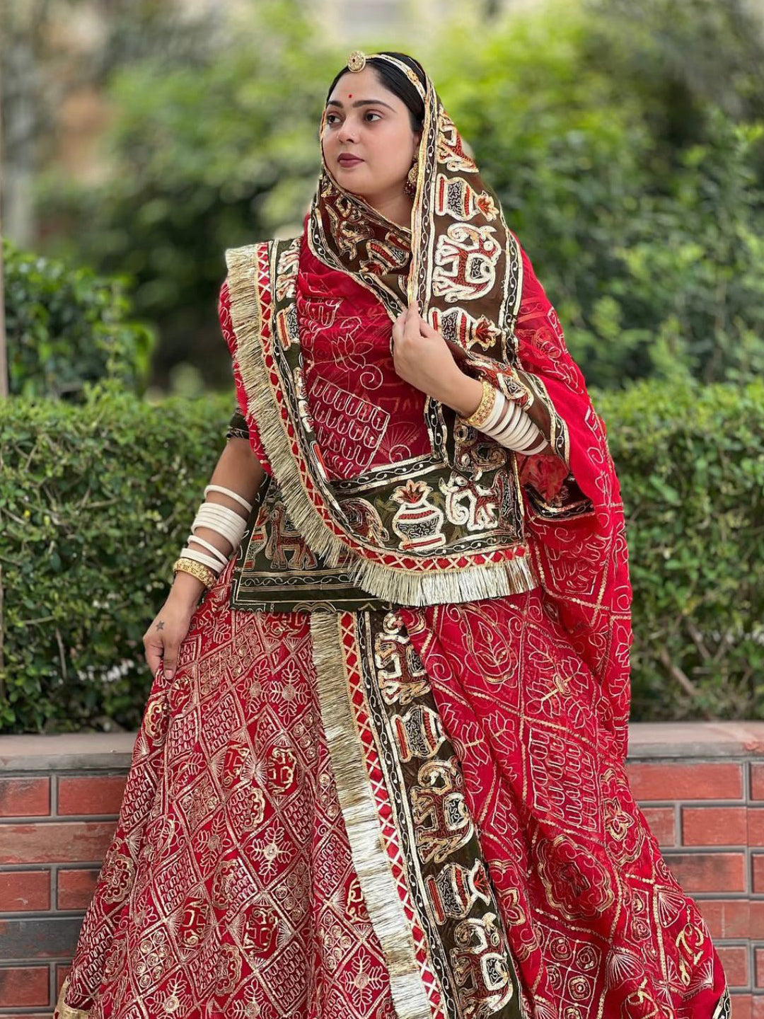 7 Miter full Gher Vintage Georgette Premium quality Bridal Rajputi Poshak In Red color-91479