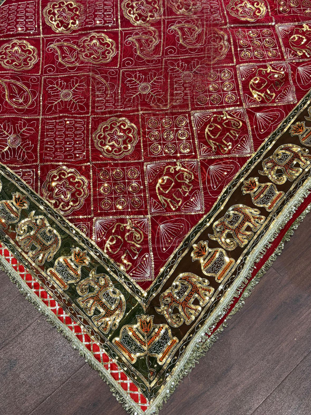 7 Miter full Gher Vintage Georgette Premium quality Bridal Rajputi Poshak In Red color-91479