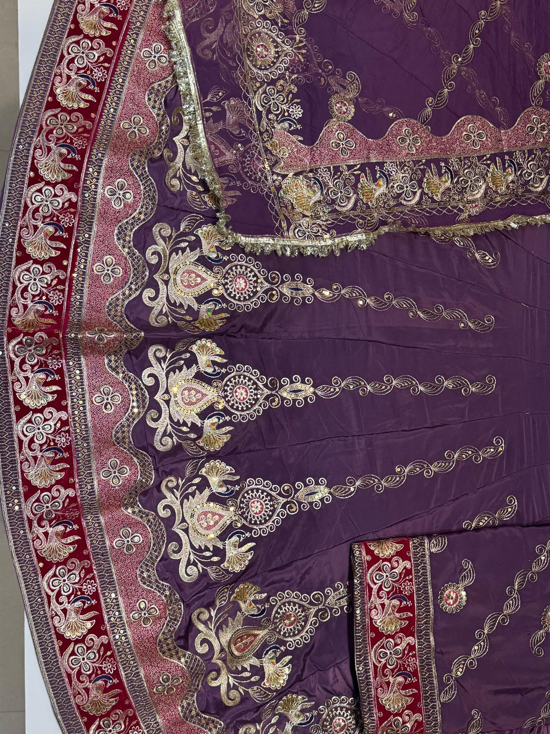 4 Miter full Gher Vintage Silk Crepe Premium quality Rajputi Poshak In Purple color-91467