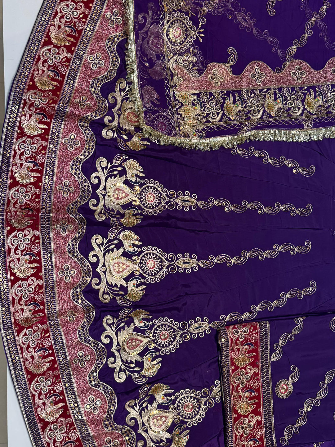 4 Miter full Gher Vintage Silk Crepe Premium quality Rajputi Poshak In Purple color-91468