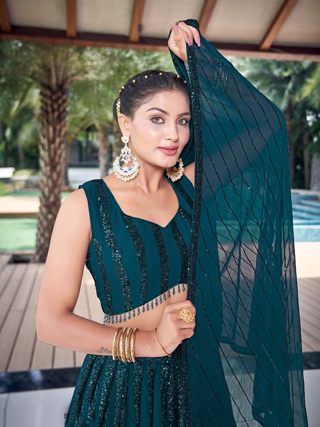 Georgette Traditional Partwear Reception Lehenga In Blue color-41092