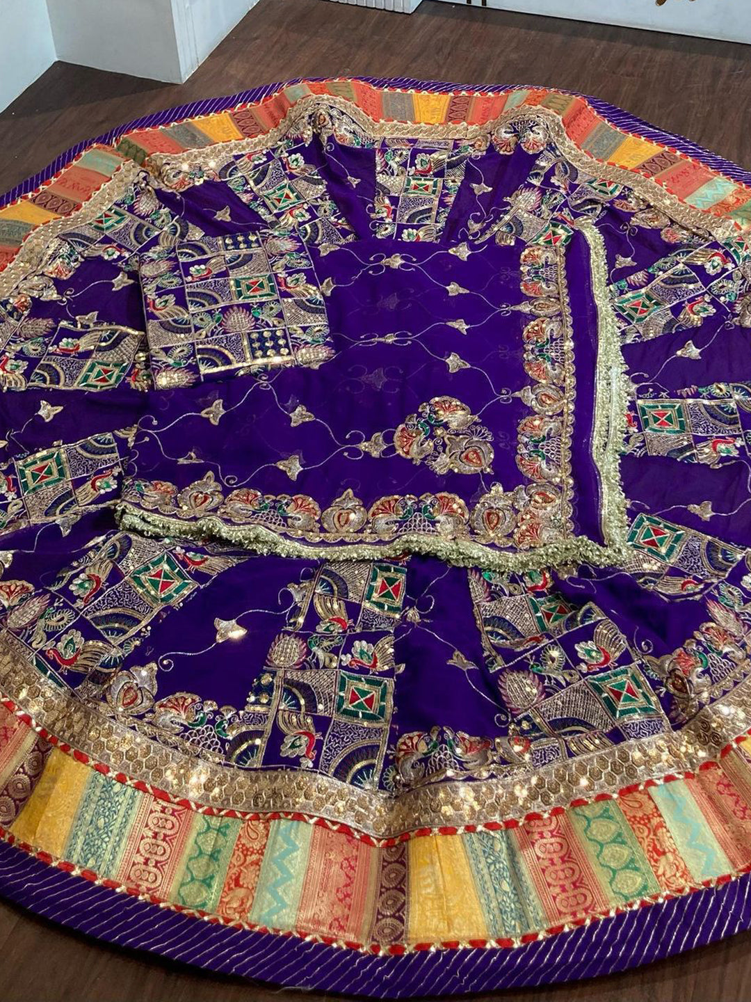 Georgette 7 Miter full Gher Premium quality Bridal Rajputi Poshak In Purple color-91581