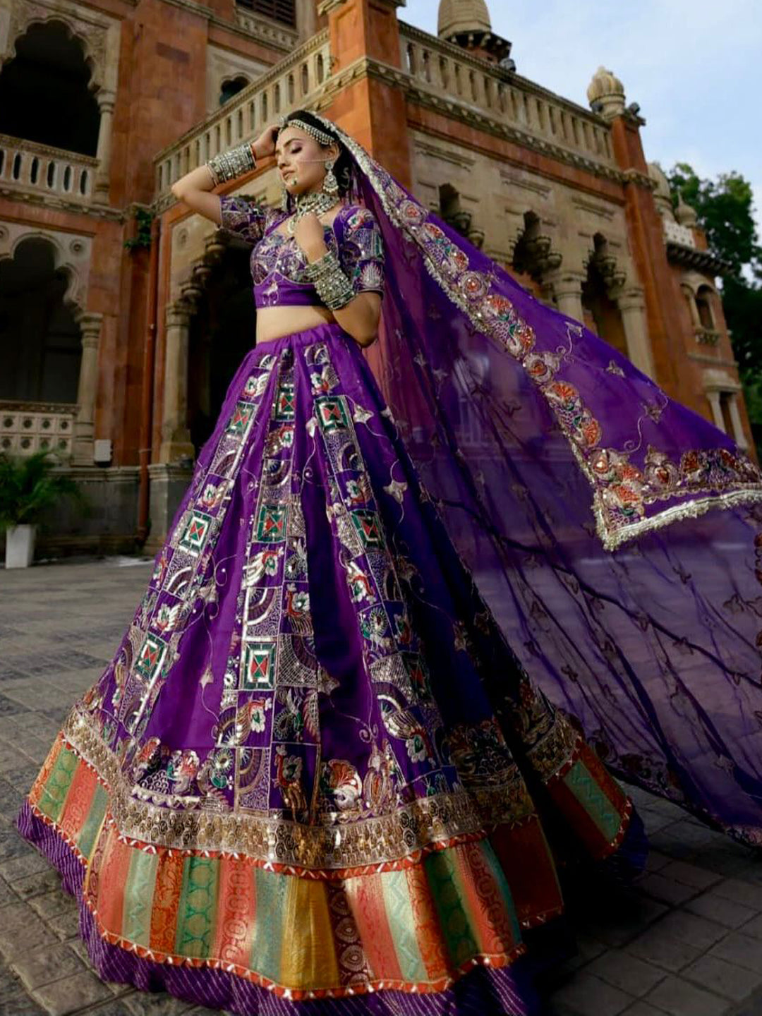 Georgette 7 Miter full Gher Premium quality Bridal Rajputi Poshak In Purple color-91581