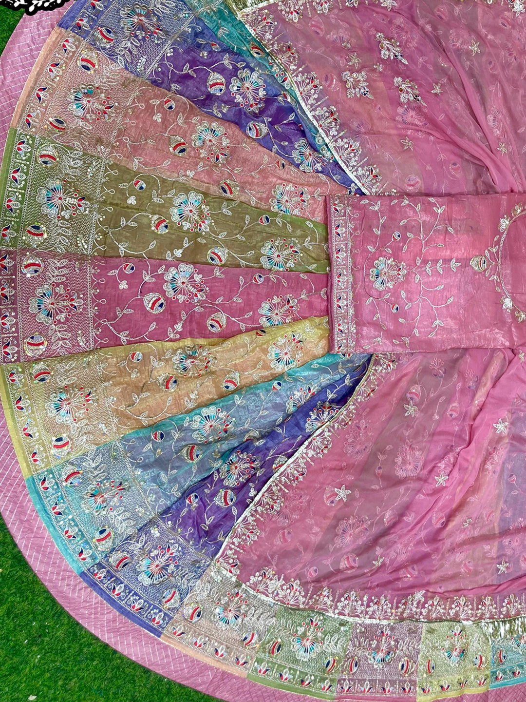 Multicolor 4 Miter full Gher Gold Crush Premium quality Bridal Rajputi Poshak-91569