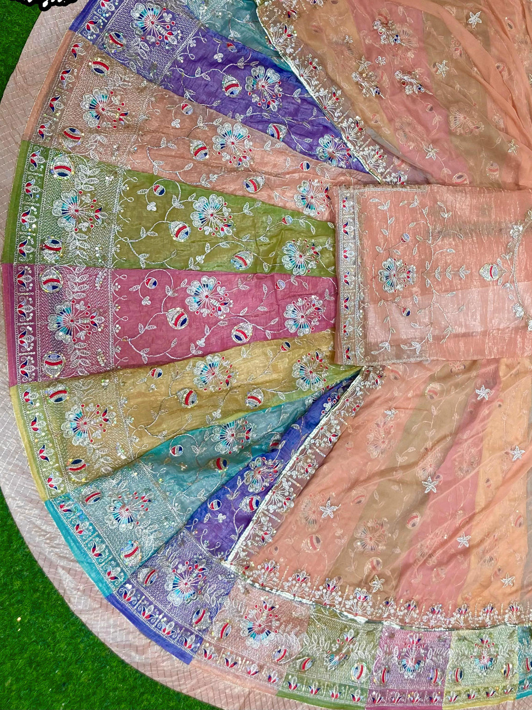 Multicolor 4 Miter full Gher Gold Crush Premium quality Bridal Rajputi Poshak-91566