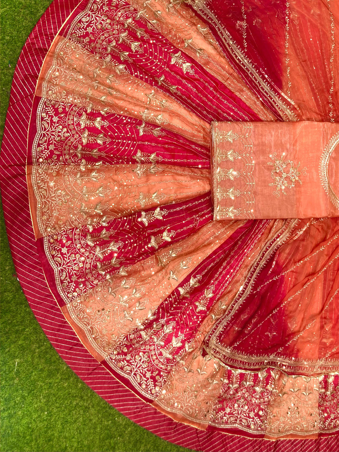 4 Miter full Gher Gold Crush Multicolour Premium quality Rajputi Poshak-91582