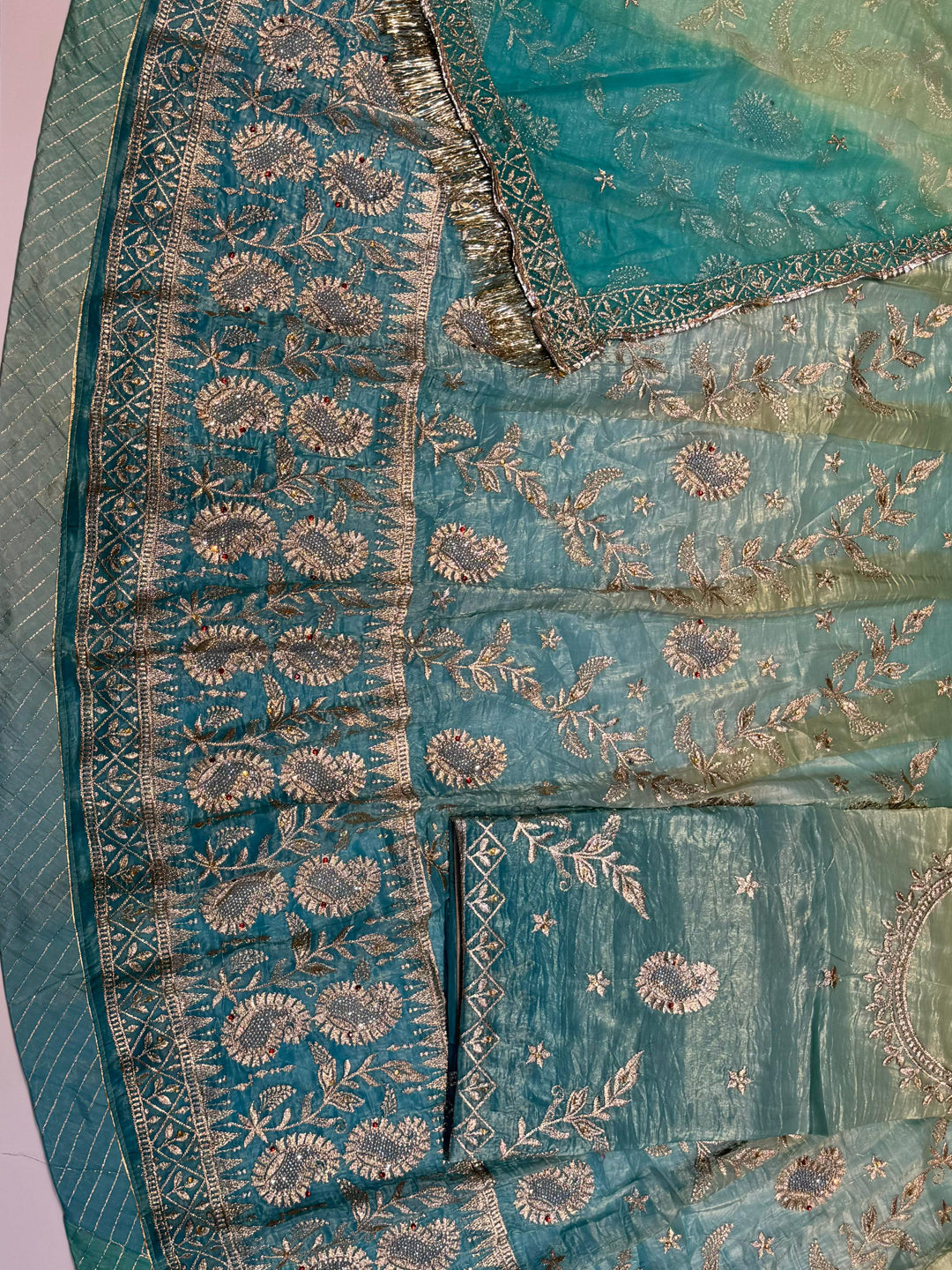 Gold Crush Double shade Zari Siroski Stone Work premium rajputi poshak-91655