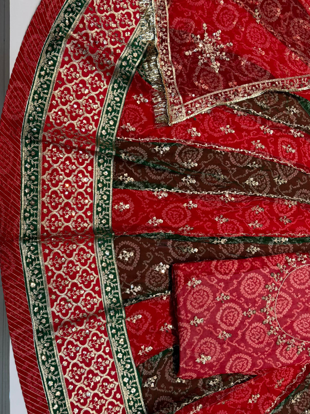 Chunnari Bandhej 5 Meter Flare Gher Humrahi Pure Sequence Work Rajputi Poshak-91649