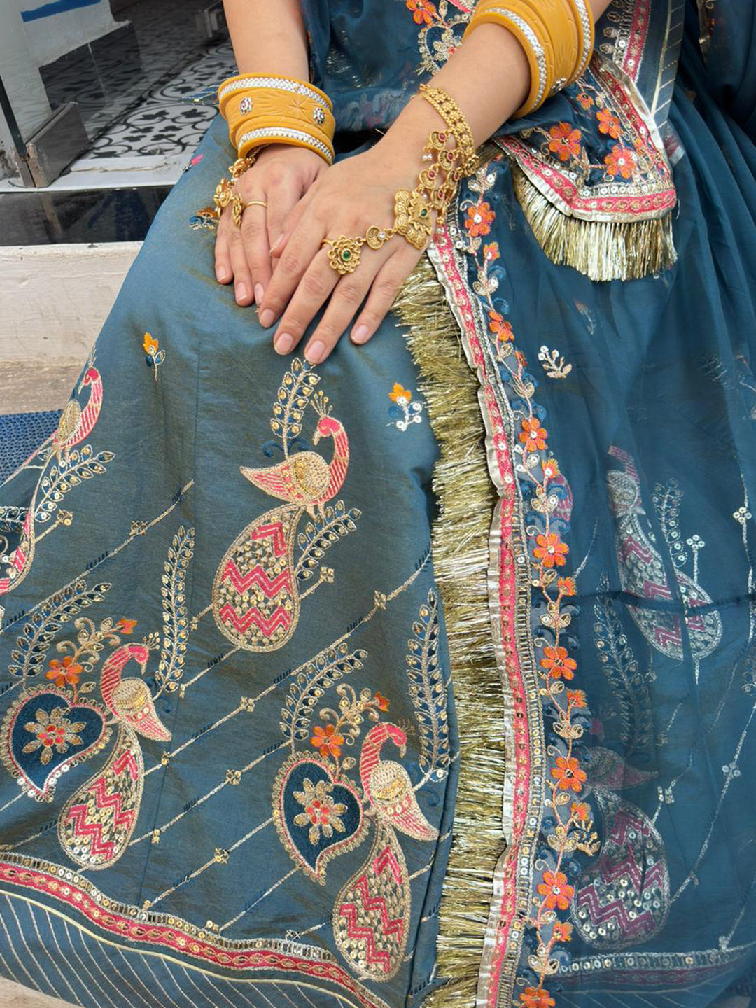 Tissue Silk Partywear Sangeet Rajputi Poshak In Blue Color-91663