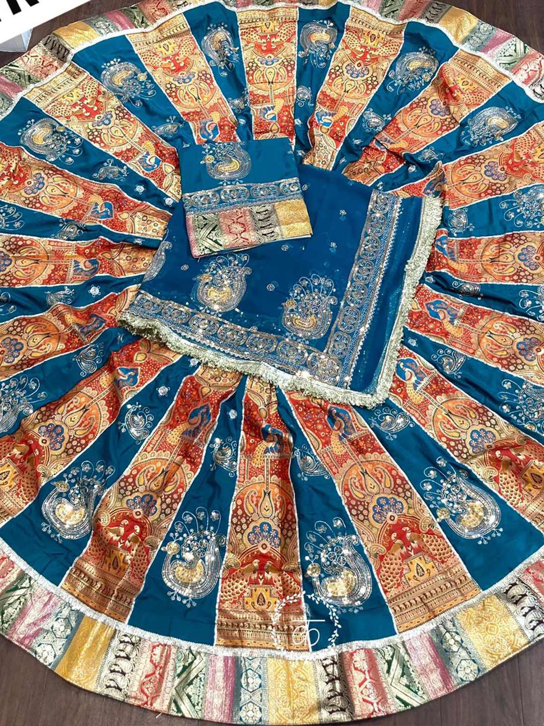 Georgette 6 Meter Flare Premium quality Bridal Rajputi Poshak In blue color-91615