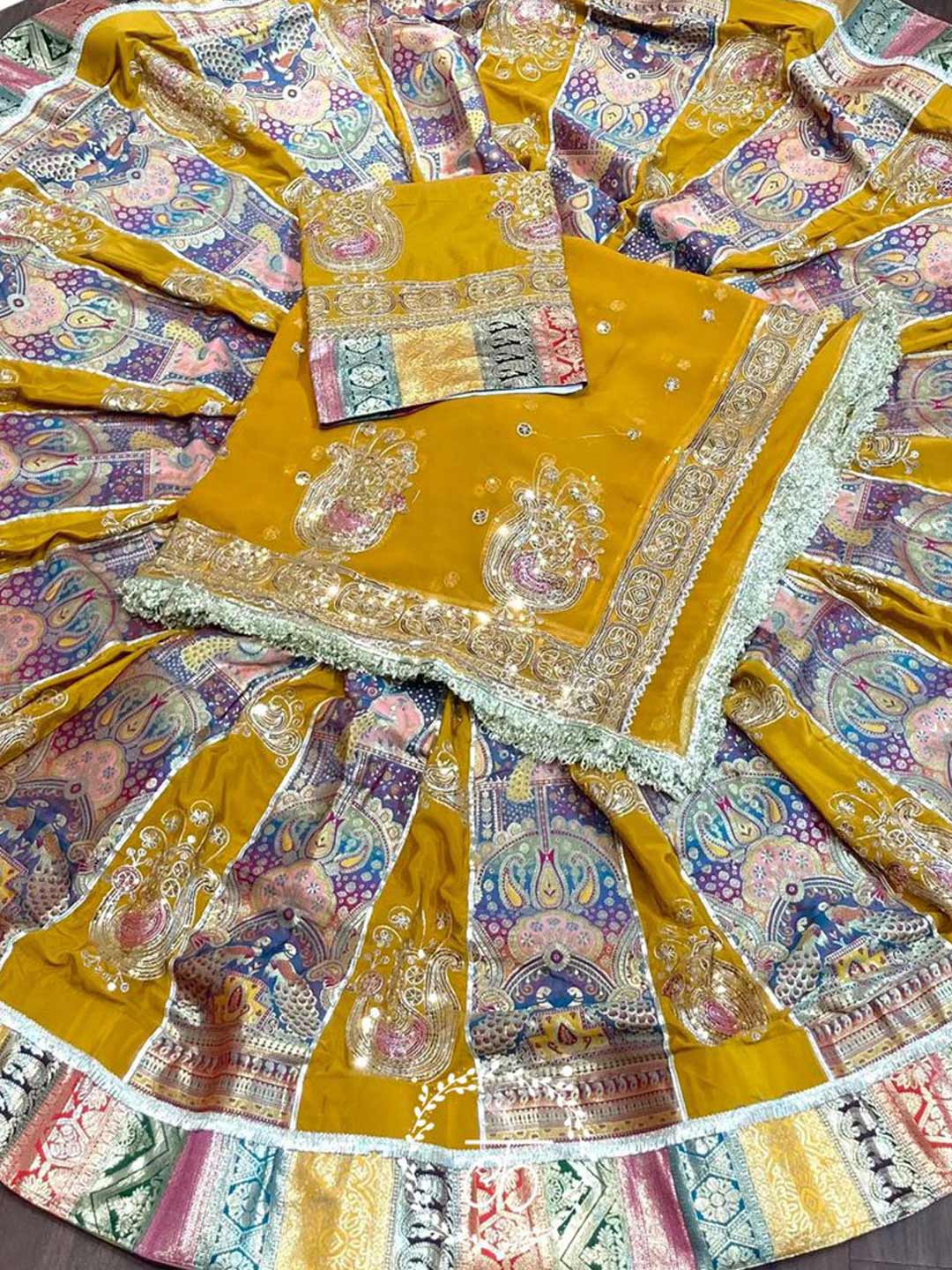 Georgette 6 Meter Flare Premium quality Bridal Rajputi Poshak In Yellow color-91613