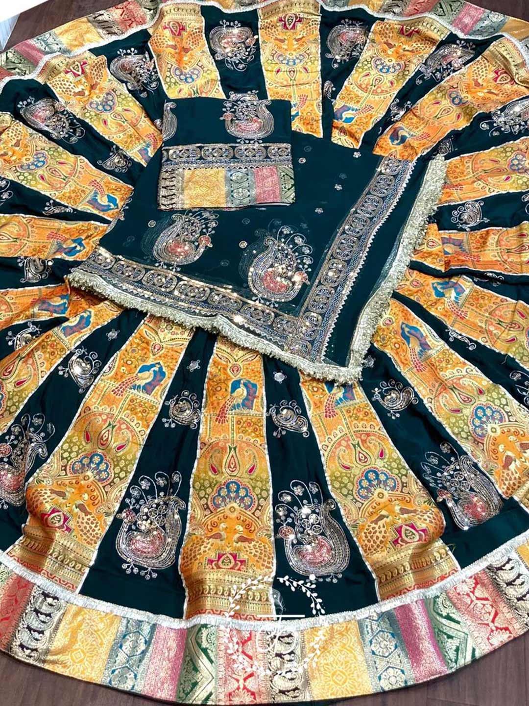 Georgette 6 Meter Flare Premium quality Bridal Rajputi Poshak In green color-91612