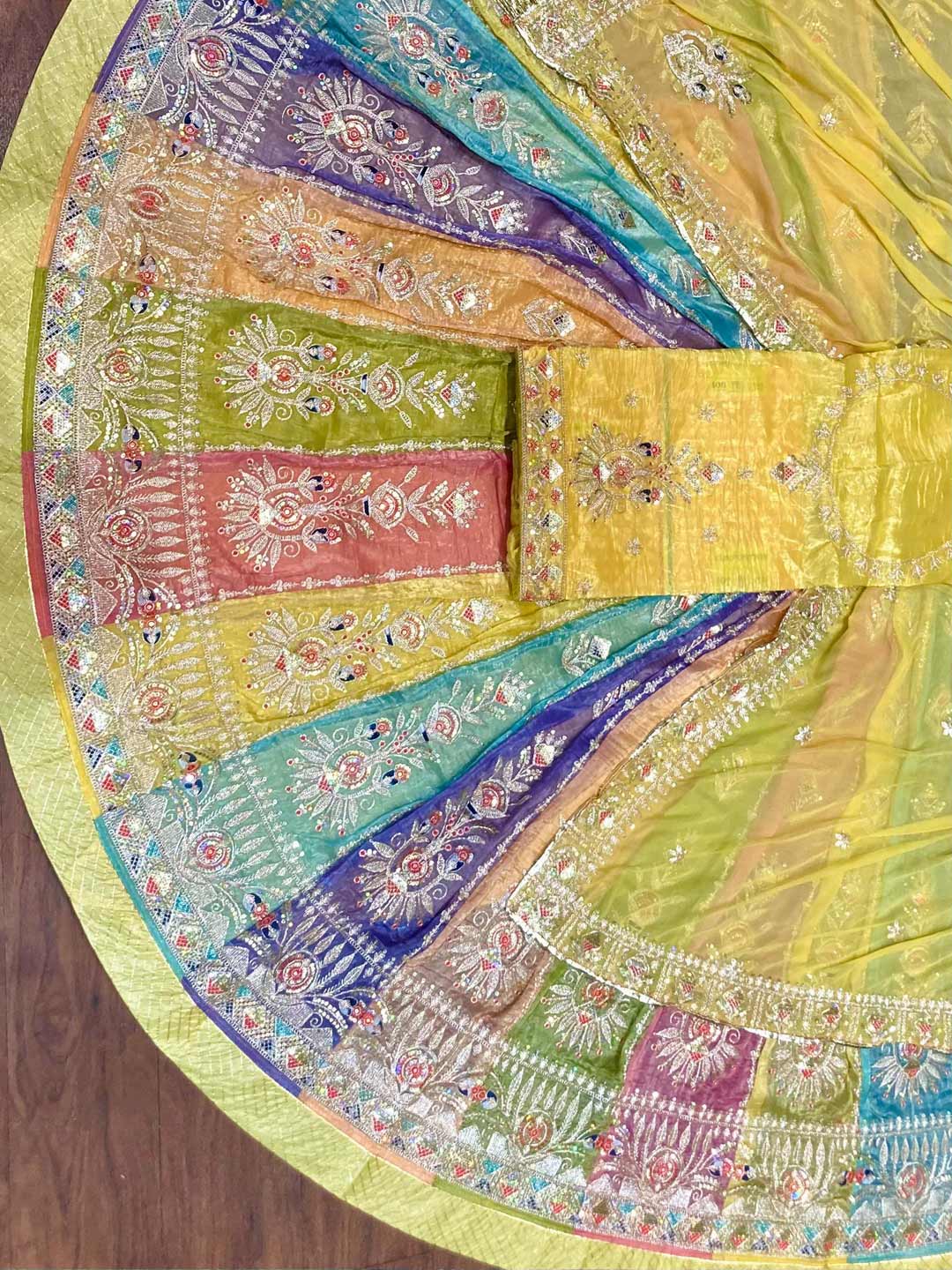 Gold Crush 4 Meter Flare Premium quality Bridal Rajputi Poshak In Yellow color-91610