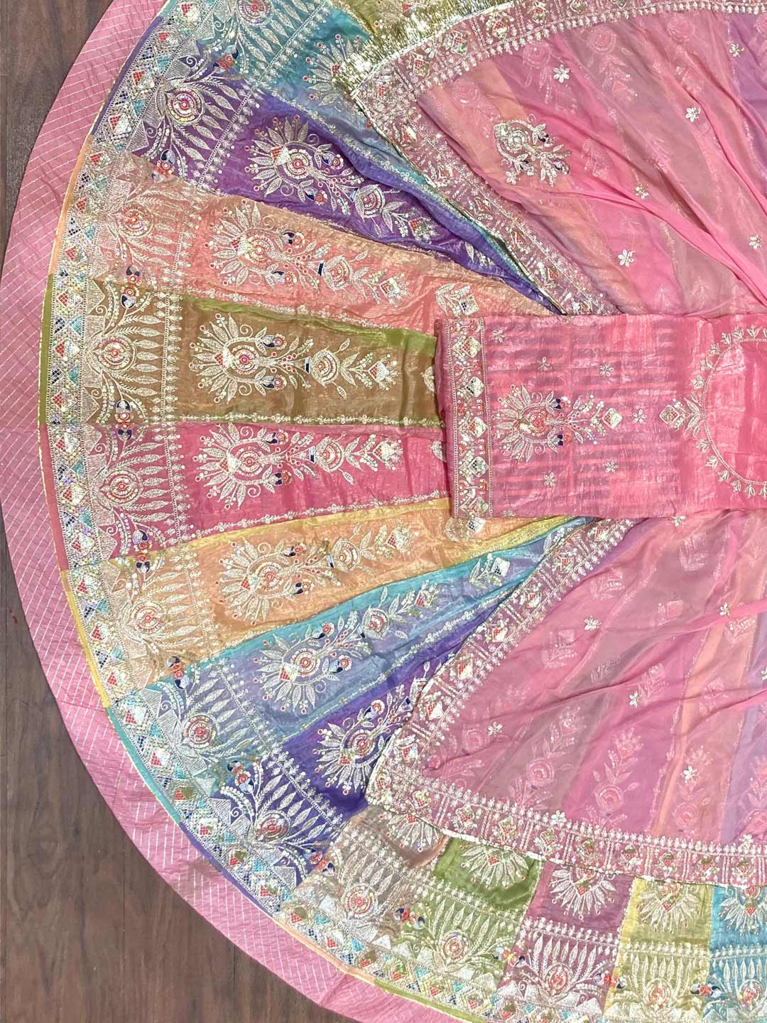 Gold Crush 4 Meter Flare Premium quality Bridal Rajputi Poshak In Pink color-91611