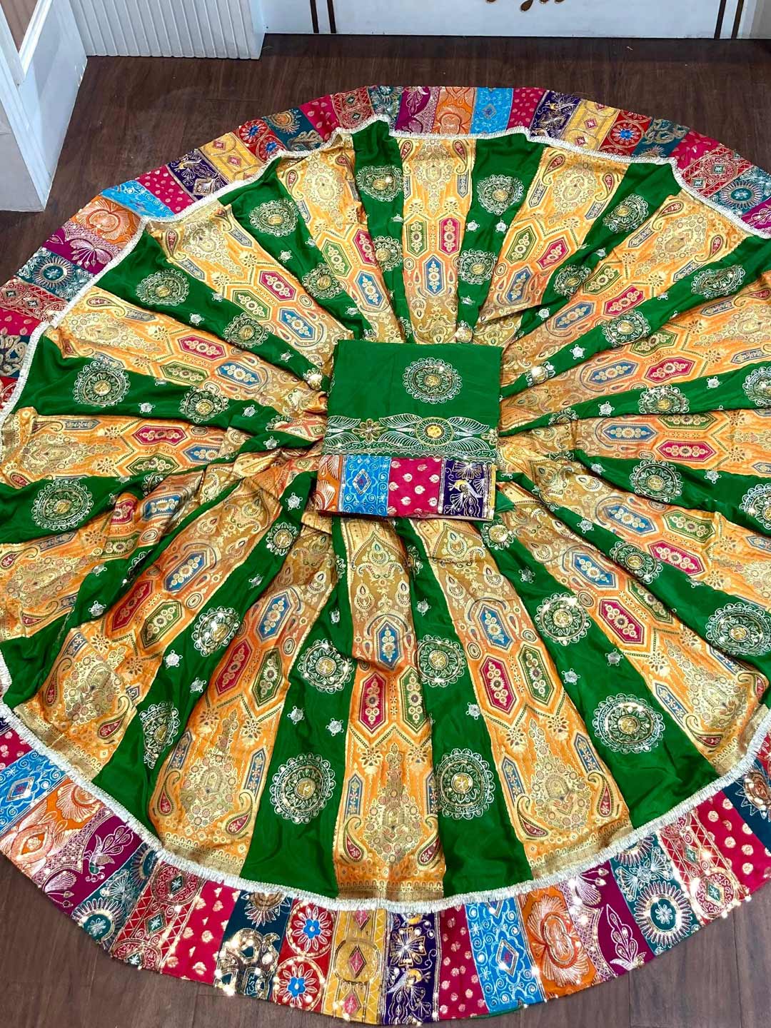 Georgette 7 Meter Flare Premium quality Bridal Rajputi Poshak In Green color-91601