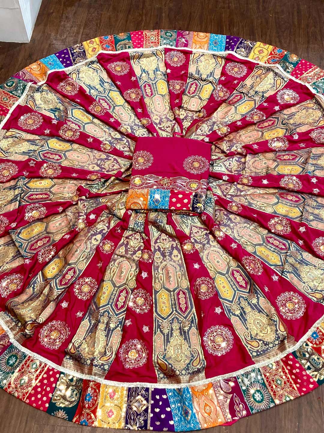 Georgette 7 Meter Flare Premium quality Bridal Rajputi Poshak In pink color-91602