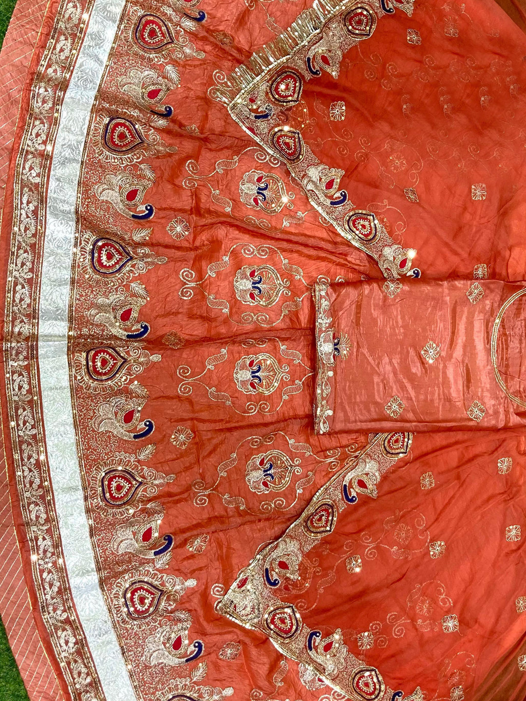 Orange color Gold Crush Rajputi Poshak with Barik Zari Sequence Work-91697