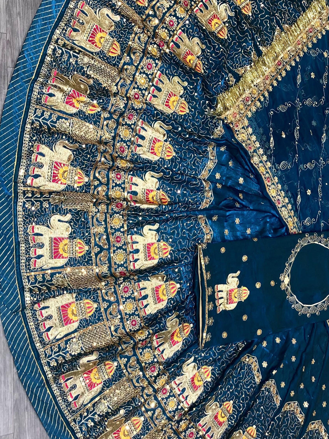 Blue color Fendi Silk Premium quality Rajputi Poshak with fancy sequence Work-91692