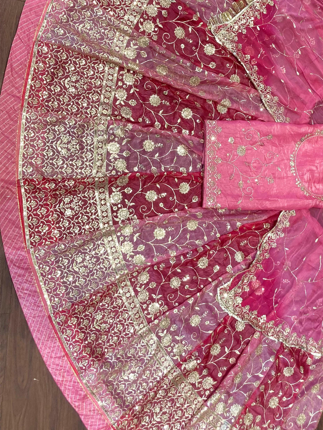 16 Kali Gher Gold Crush Rajputi Poshak with Laffa gotta Border Work in Pink color-91675