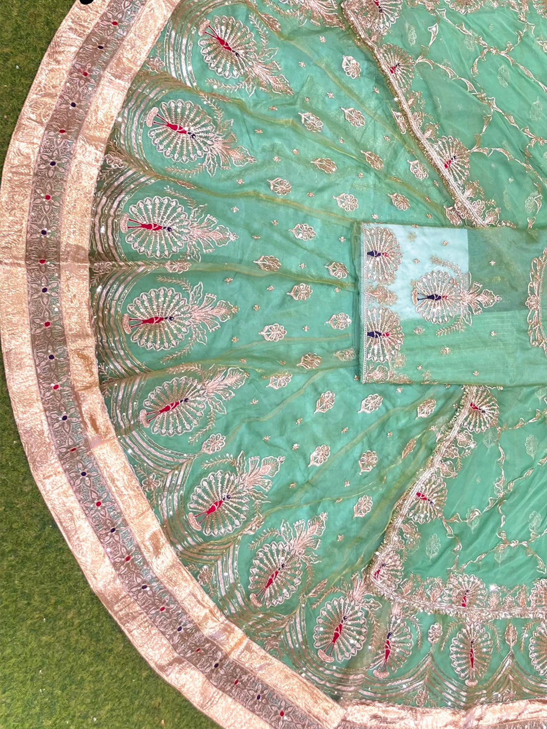 5 Meter Gher Soft Organza Rajputi Poshak with Laffa gotta Border Work-91679