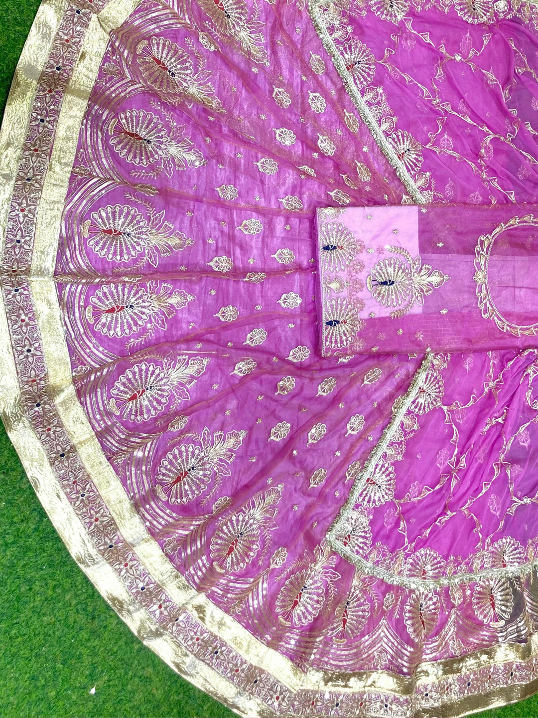 5 Meter Gher Soft Organza Rajputi Poshak with Laffa gotta Border Work-91677