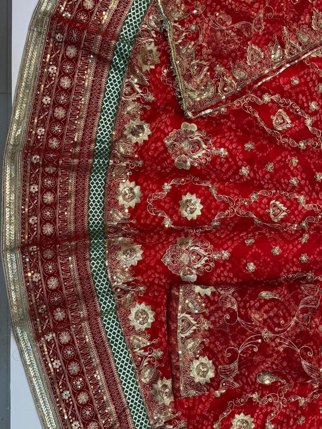 4 Meter Chundari Print Gorgette Premium quality Rajputi Poshak with stone Work in Red color-91668