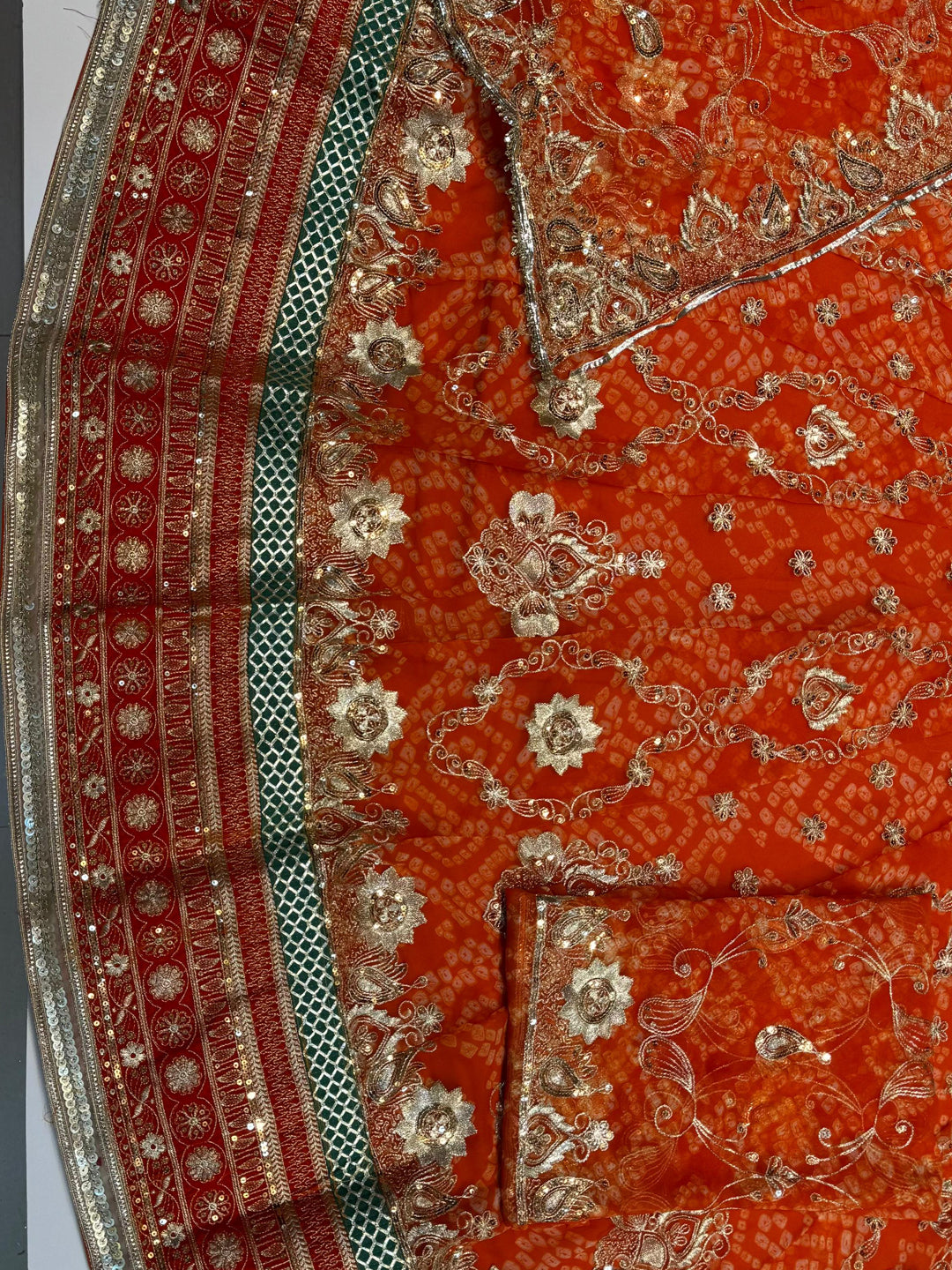 4 Meter Chundari Print Gorgette Premium quality Rajputi Poshak with stone Work in Orange color-91667