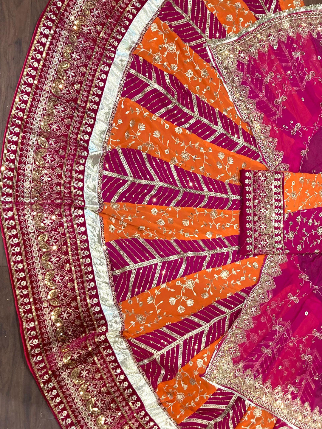 Pink Georgette 3.5 Meter flair Contrast Kali Pattern Festival Vintage Rajputi Poshak-91724