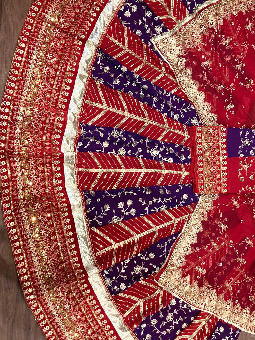 Red Georgette 3.5 Meter flair Contrast Kali Pattern Festival Vintage Rajputi Poshak-91725