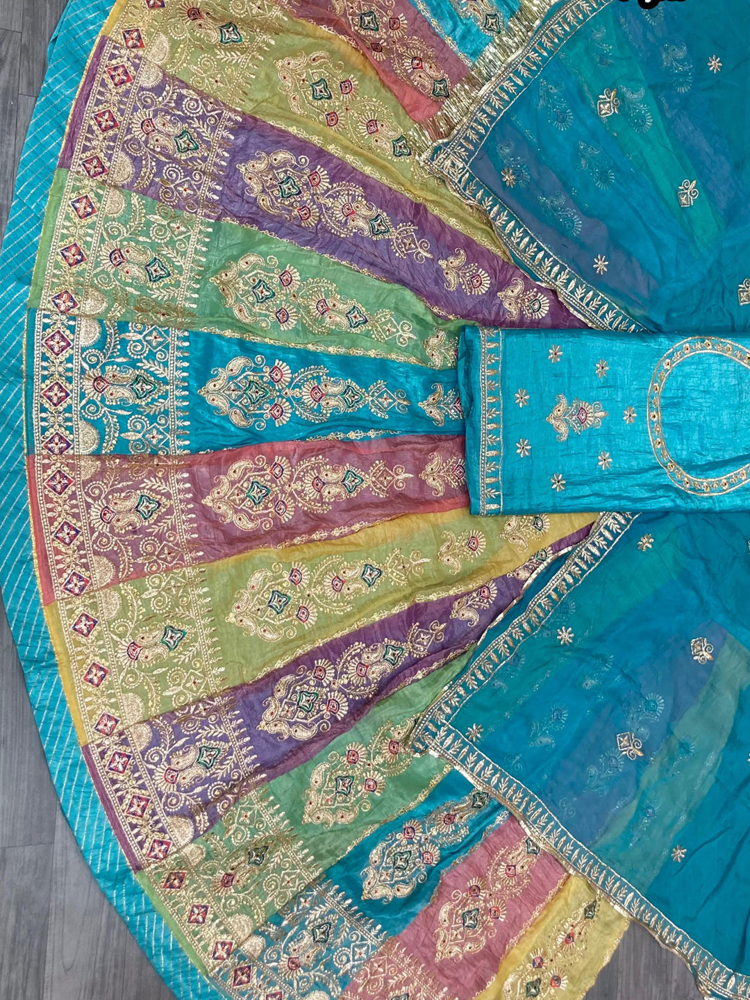 4 Meter flare Gold Crush Festival wedding Rajputi Poshak-