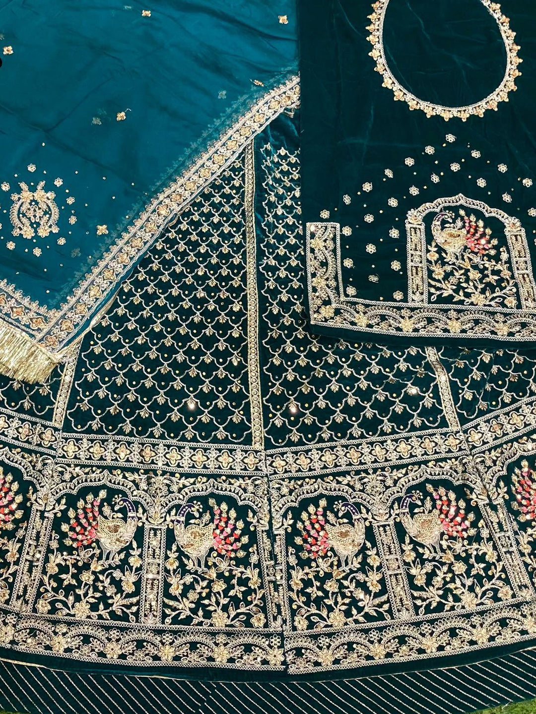 Blue Velvet Festival wedding Rajputi Poshak with Codding work-91756