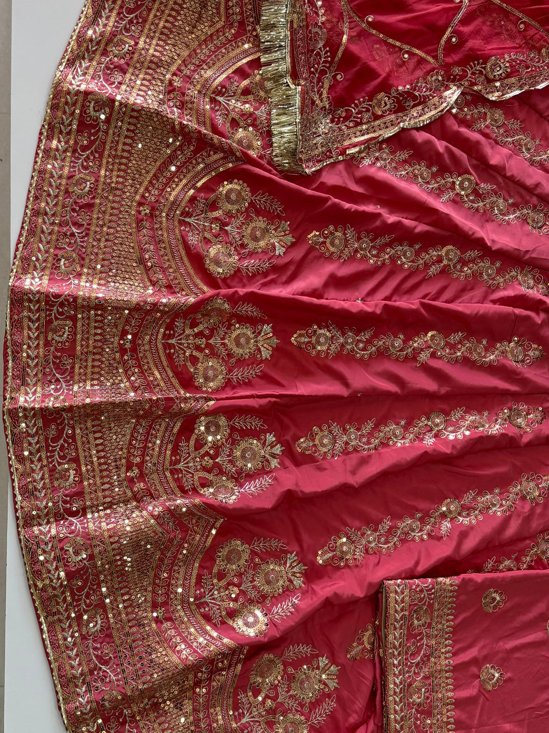 4 Meter flare Heavy Silk Crepe wedding Rajputi Poshak In Gajri color -91775