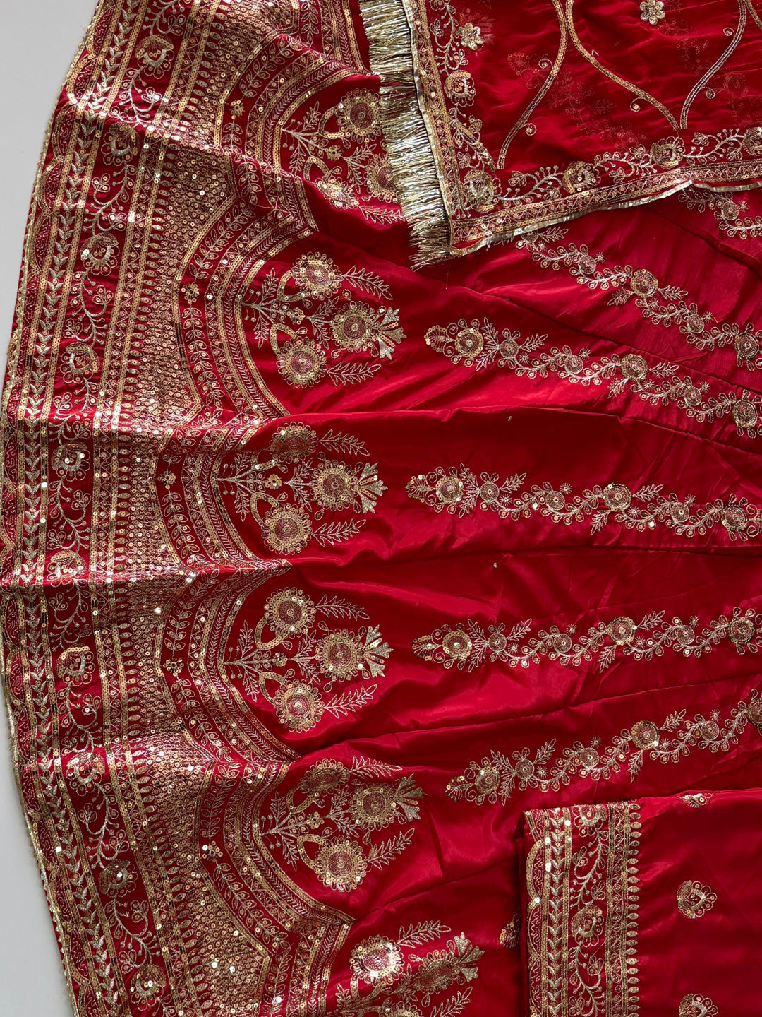 4 Meter flare Heavy Silk Crepe wedding Rajputi Poshak In Red color -91773
