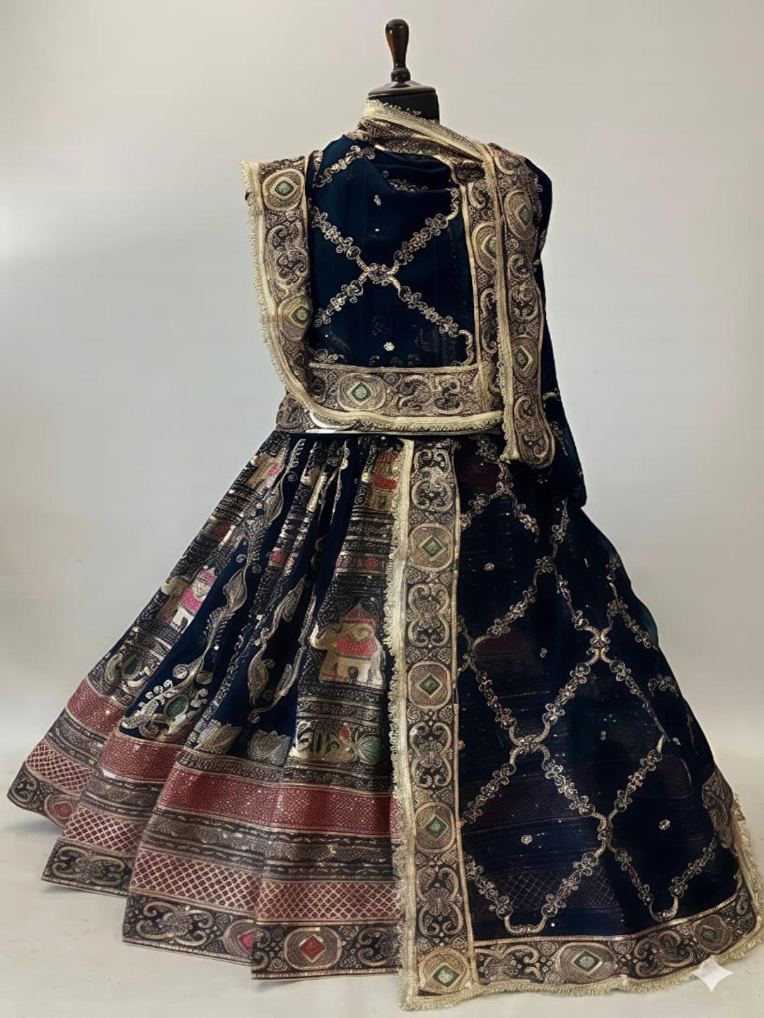 Premium Georgette Contrast Rajputi Poshak Blue – 7 Meter Flare Bridal Gher-91843