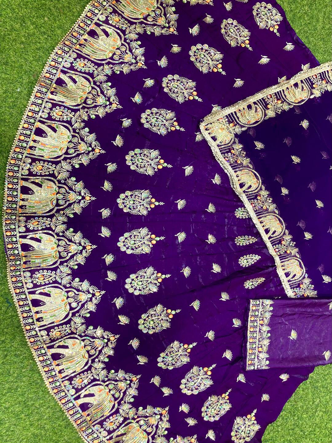 4 Meter Flare Fendy Silk Rajputi Poshak Purple Wedding Party Wear Designer Outfit for Women -91832