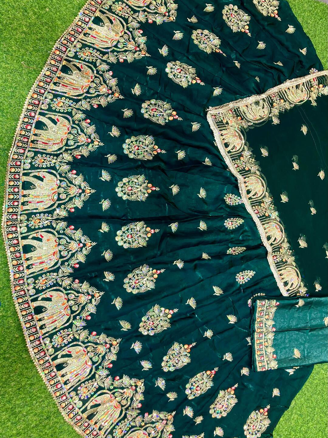 4 Meter Flare Fendy Silk Rajputi Poshak Blue Wedding Party Wear Designer Outfit for Women -91830