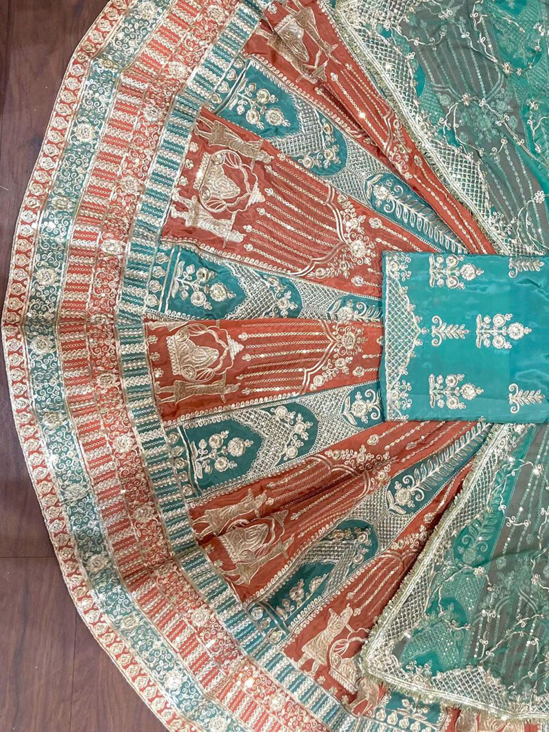 Double Shaded Heavy Silk Wedding Partywear Rajputi Poshak in Green color-91810