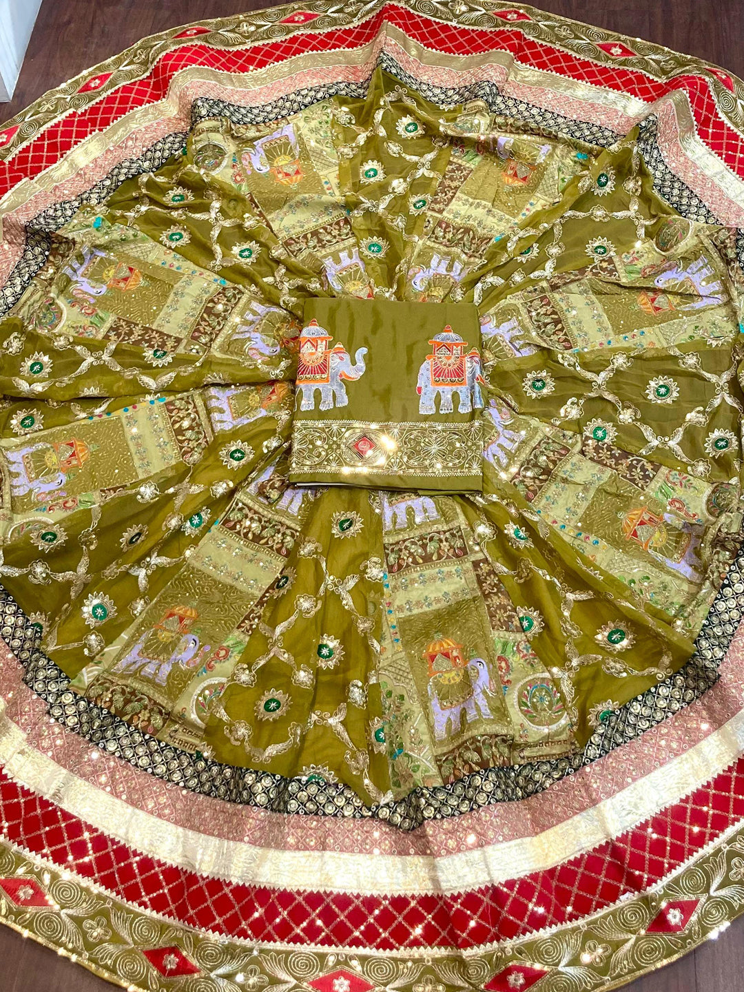 Premium Blooming Georgette Poshak with 7 Meter Ghera – Vintage Rajputana Bridal Collection-91872