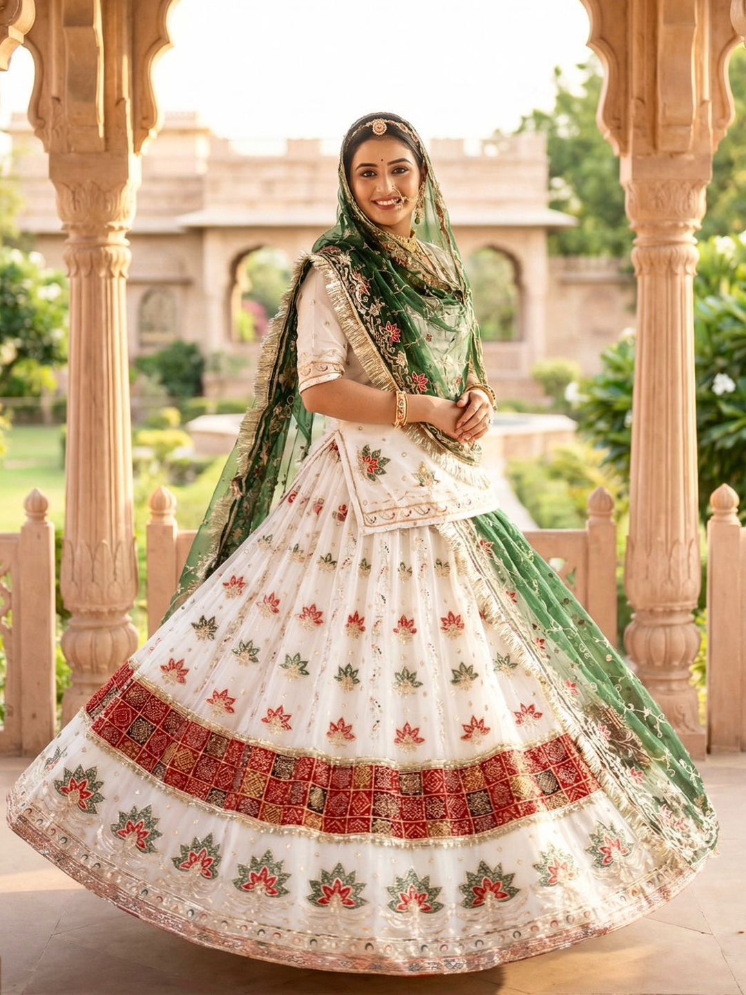 Premium White fendy silk Rajputi Poshak Wedding Party Wear Designer Outfit for Women 91875