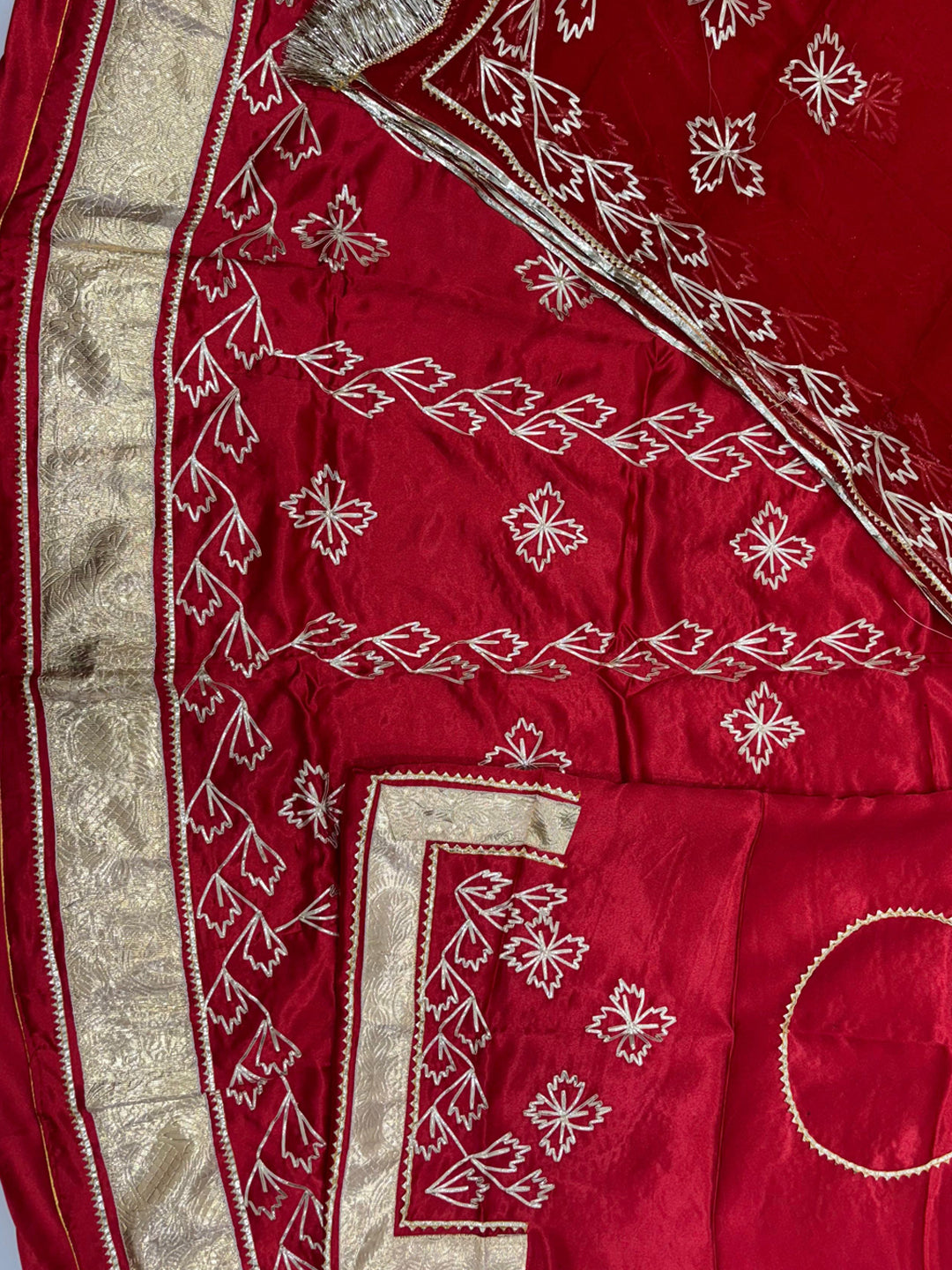 Red Premium Silk Crepe Rajputi Poshak with Traditional Lafa and Gota Work-91885