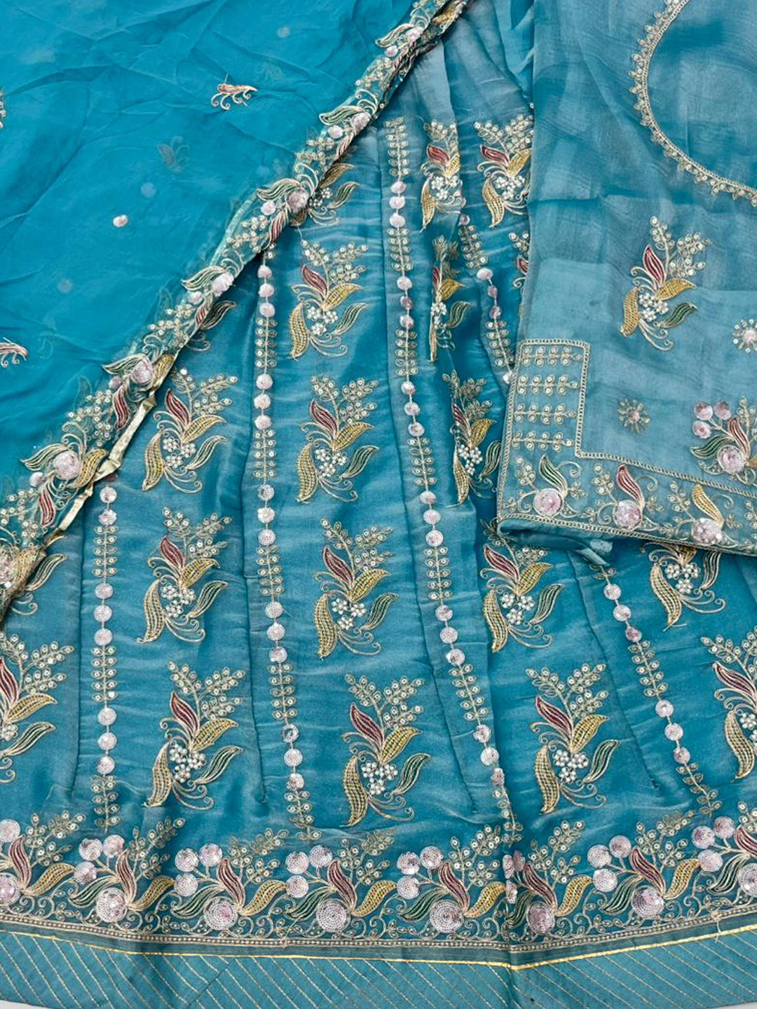 Blue Premium Tissue Organza Wedding Wear Rajputi Poshak for Women -91908