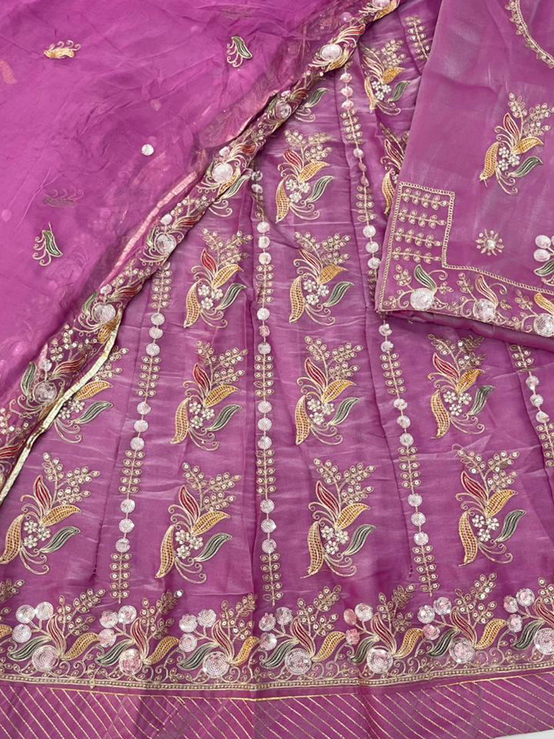 Pink Premium Tissue Organza Wedding Wear Rajputi Poshak for Women -91906