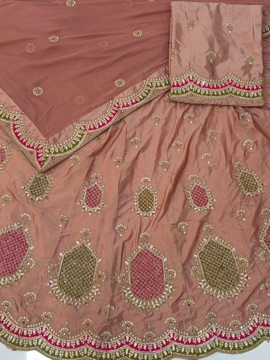 Peach Premium Vintage Humrahi Pure Rajputi Poshak – 5 Meter Flare Wedding Wear for Women-91945