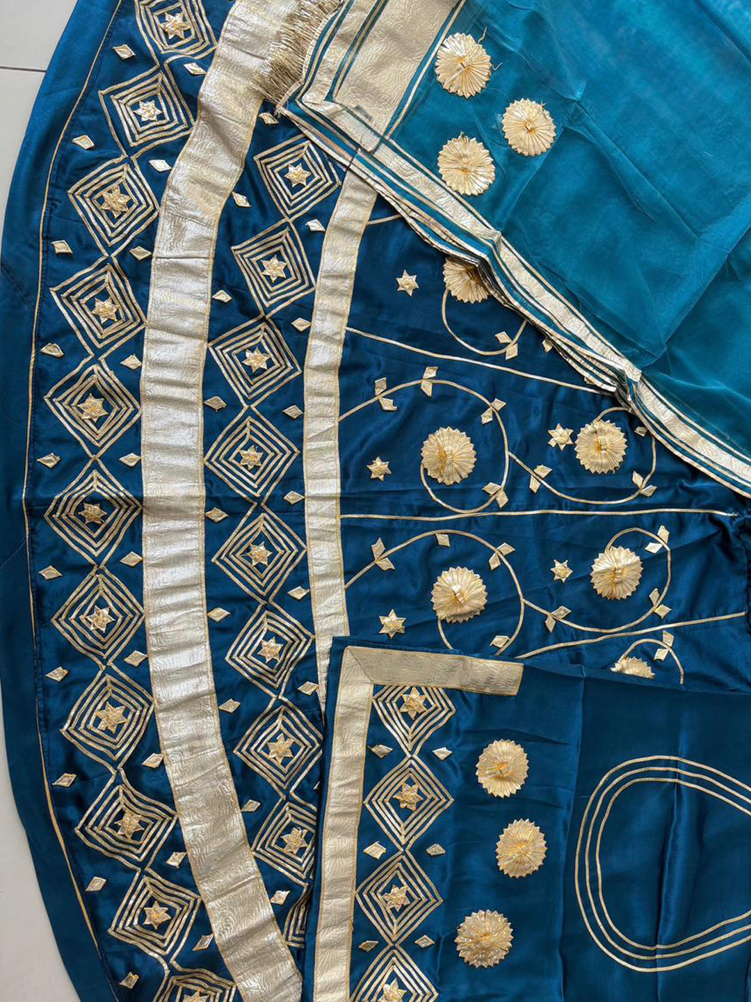 Blue Premium Silk Crepe Rajputi Poshak with Traditional Lafa and Sequence Work-91934