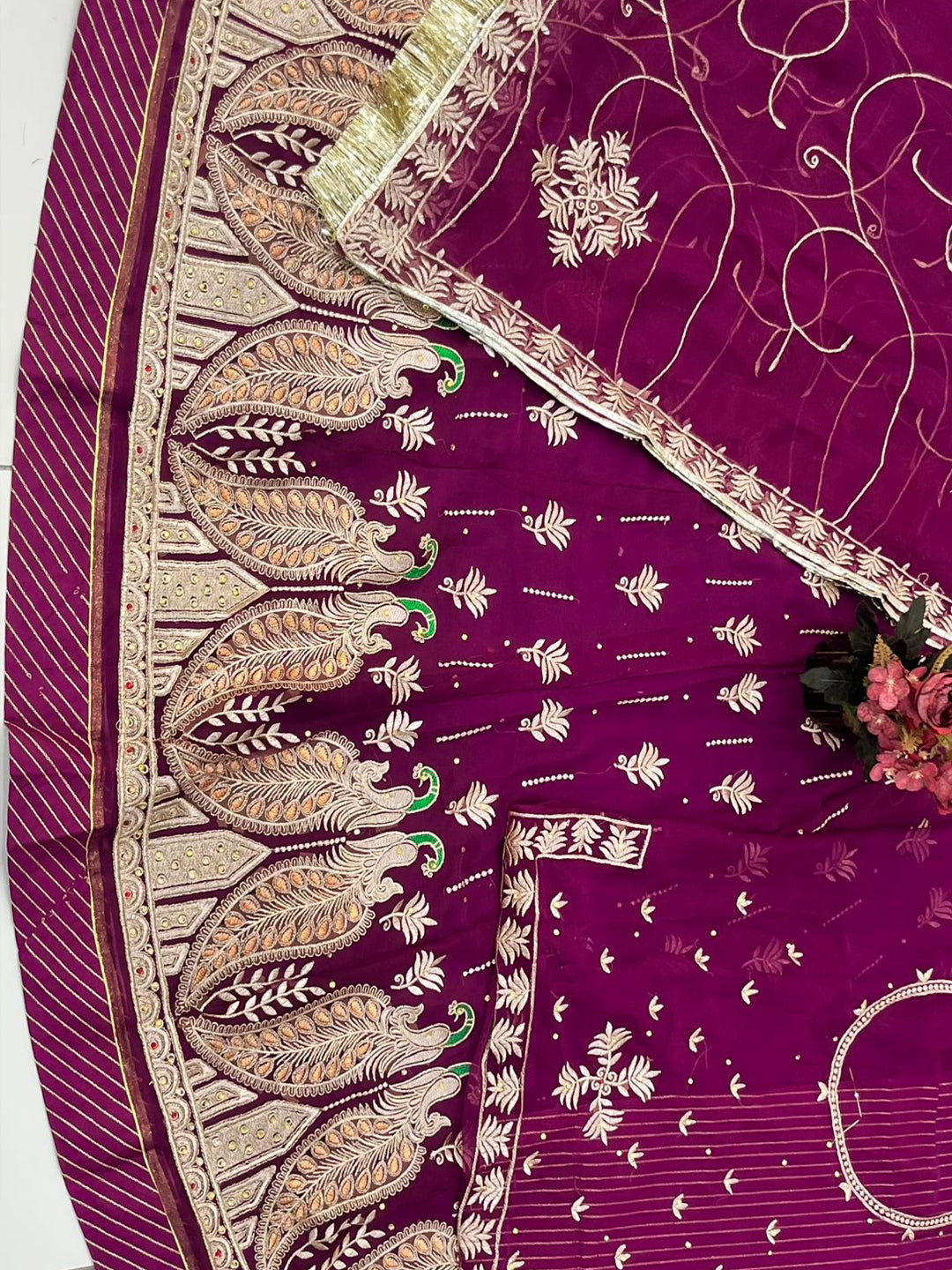 Purple Half Pure Rajputi Poshak with Traditional Lafa and Sequence Work-91928